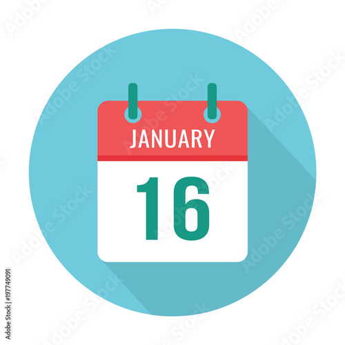 January 16 calendar flat icon reminder wall round blue and red holiday wedding birthday date event