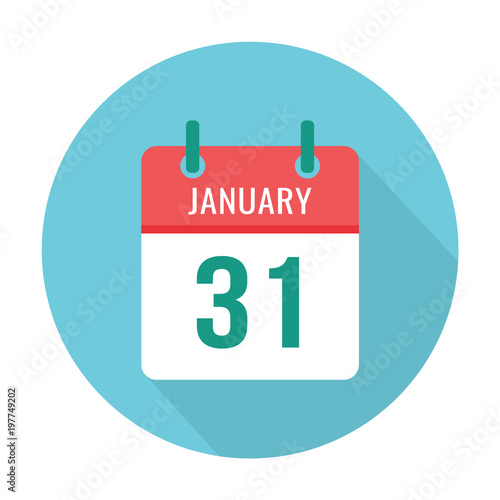 January 31 calendar flat icon reminder wall round blue and red holiday wedding birthday date event