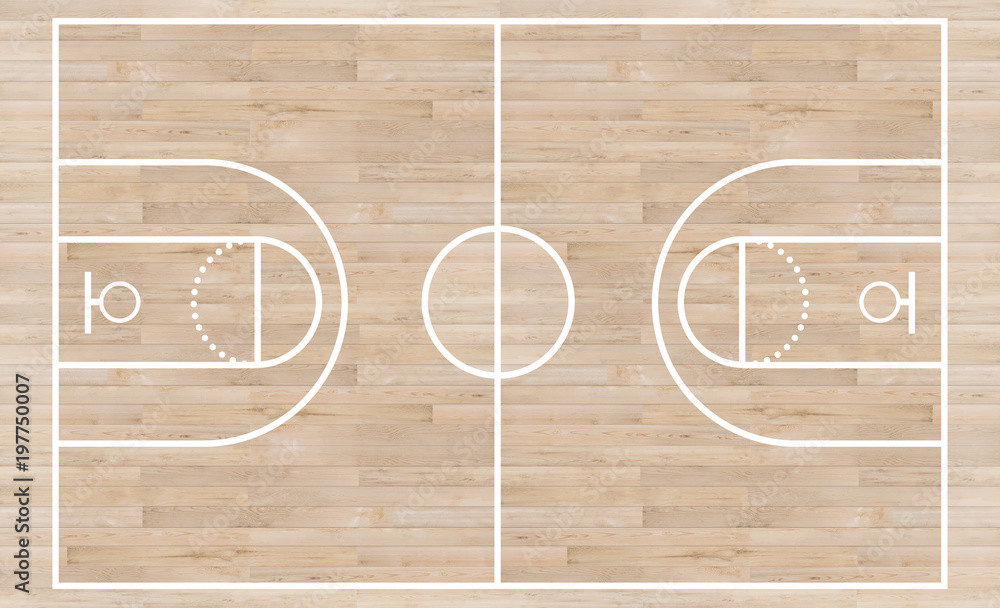 Naklejka premium Top view, Basketball court and layout line on wooden texture background