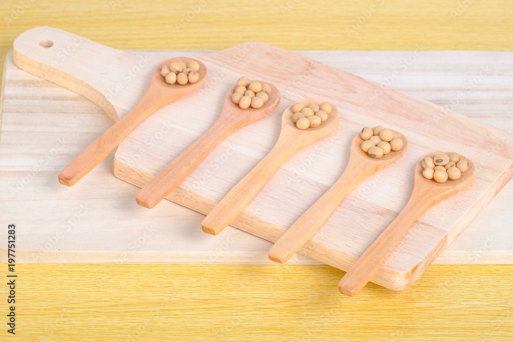 soy bean on the wood spoon