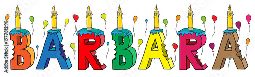 Bilde på lerret Barbara female first name bitten colorful 3d lettering birthday cake with candle