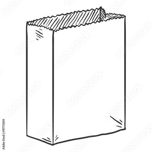 Vector Sketch Paper Bag for Grocery Shopping