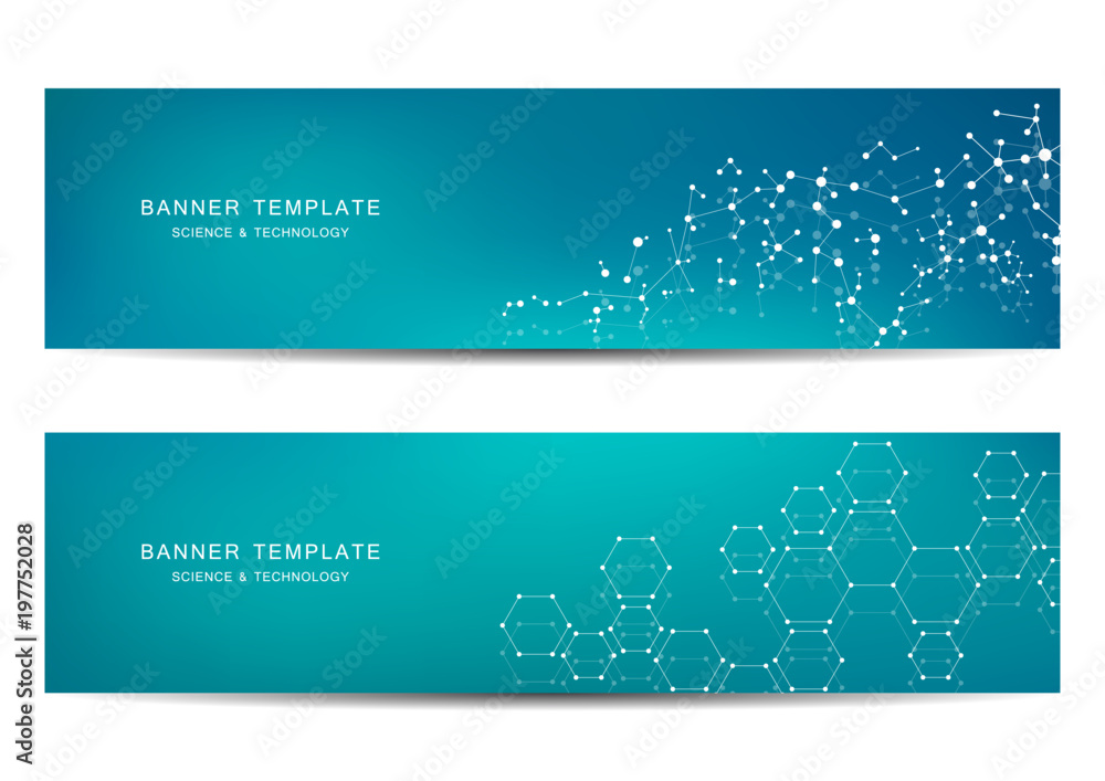 Technological and scientific banners with molecular structure background. Technological and scientific banners with molecular structure background.