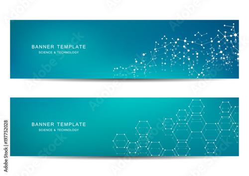 Technological and scientific banners with molecular structure background.