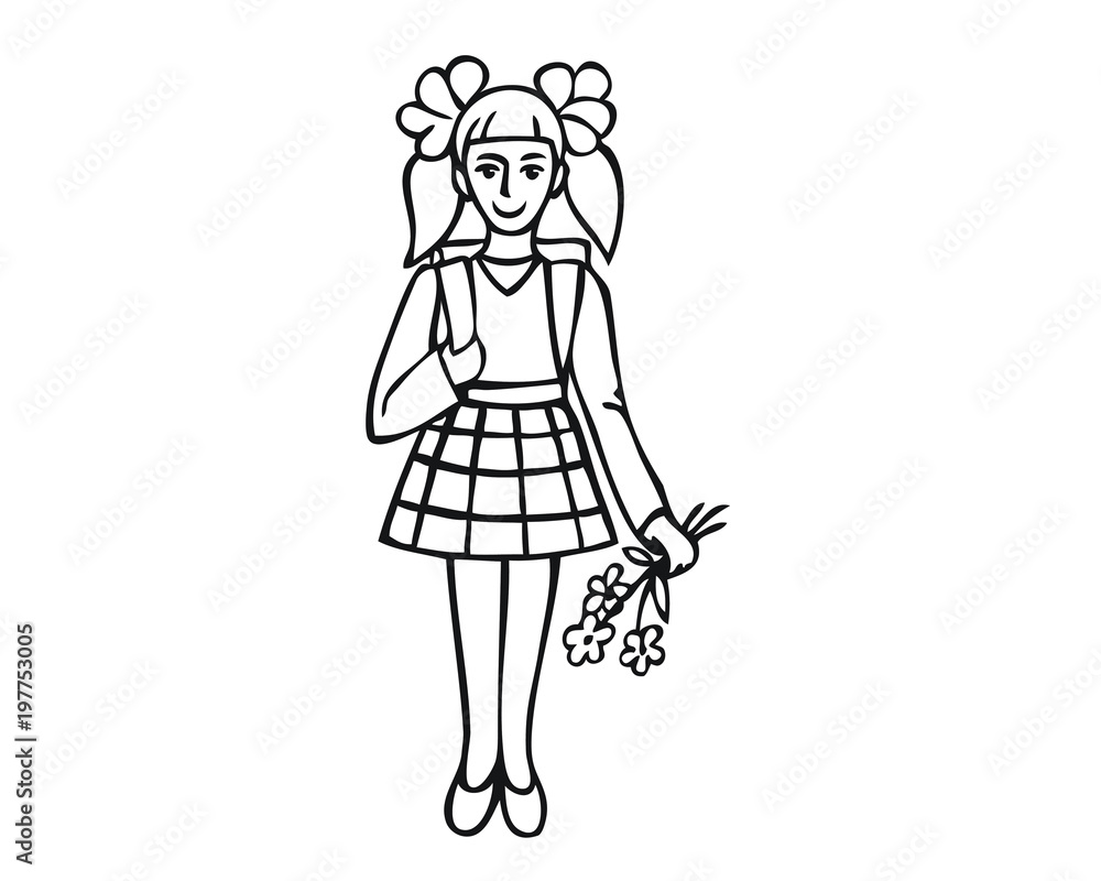 illustration schoolgirl with flowers illustration schoolgirl with flowers