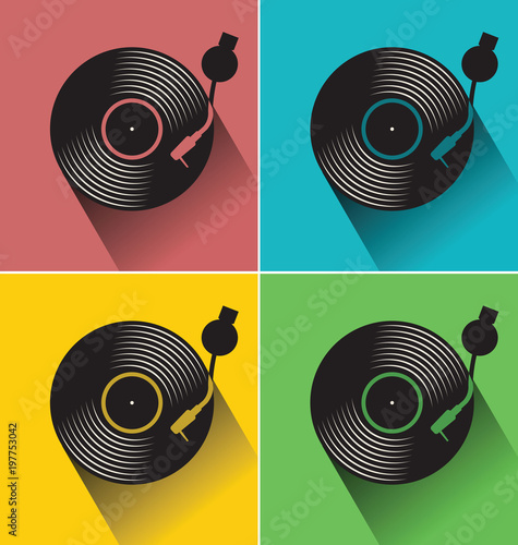 Black vinyl record disc flat concept vector illustration