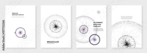 Minimal brochure templates. Molecule models on white. Technology sci-fi or medical concept, abstract vector design. Templates for flyer, leaflet, brochure, report, presentation, advertising