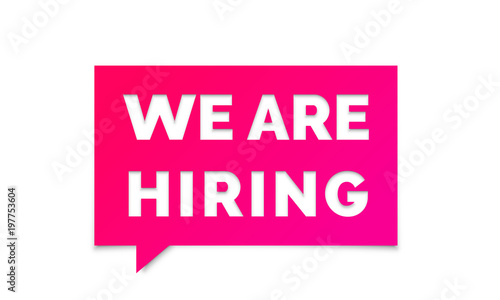 We are hiring job employee vacancy announcement banner . Vector We are hiring pink message chat poster for work recruitment agency design template isolated on white background
