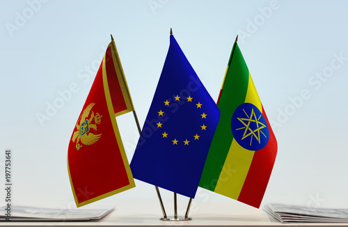 Flags of Montenegro European Union and Ethiopia