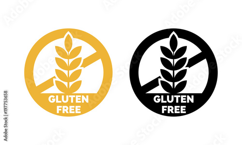 Gluten free label vector icons set. No wheat symbols templates design for gluten free food package or dietetic product nutrition sign