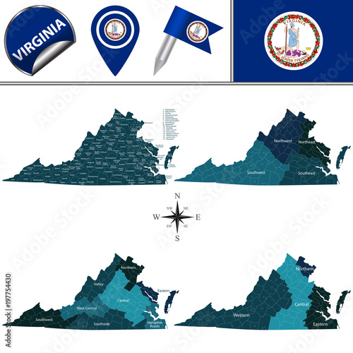 Map of Virginia with Regions photo