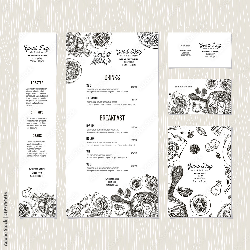 Cafe breakfast menu template. Cafe identity. Vector illustration - obrazy, fototapety, plakaty 