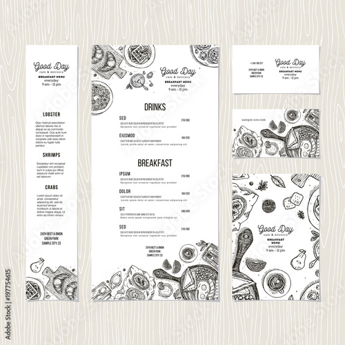 Cafe breakfast menu template. Cafe identity. Vector illustration