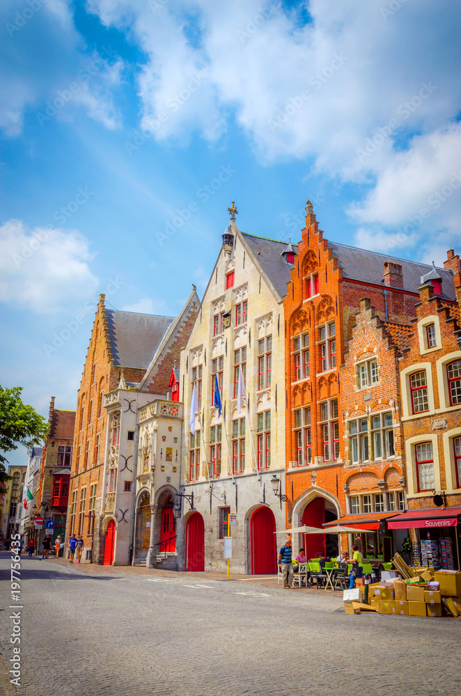 Beautiful narrow streets and traditional houses in the old town of Bruges (Brugge), Belgium