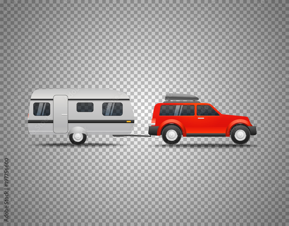 Car with trailer isolated on transparent background. Layered and detailed illustration