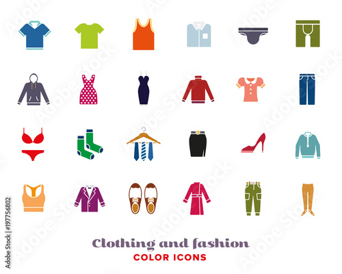 Clothing and Fashion Color icons Set