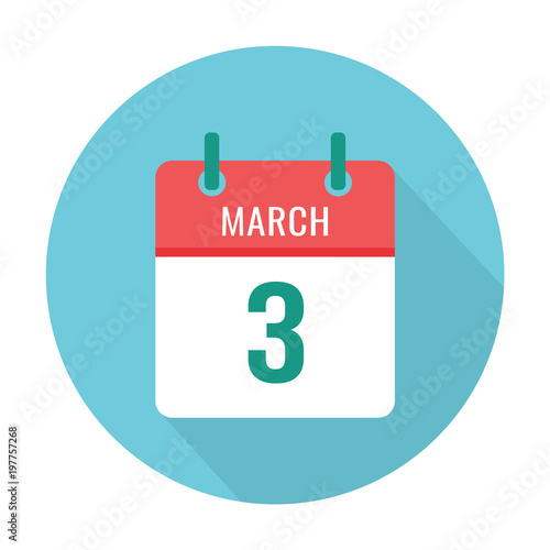 March 3 calendar icon flat. Reminder, date. World Day of the writer. International Day for Ear and Hearing.