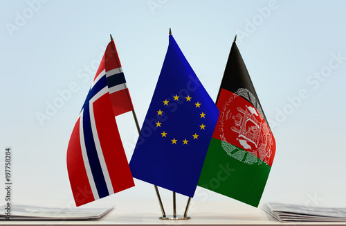 Flags of Norway European Union and Afghanistan