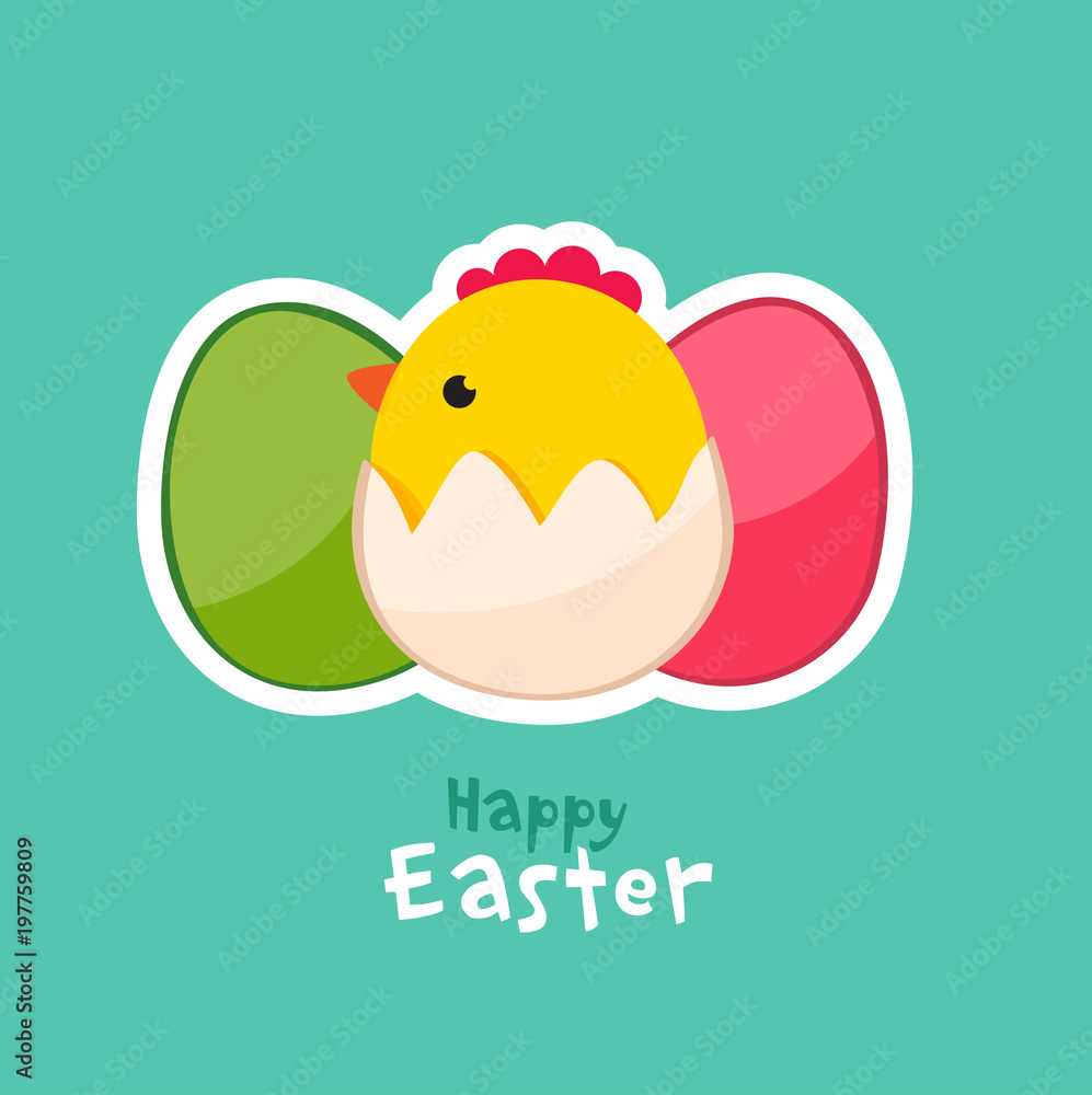 Easter background with Easter eggs and chicken Easter background with Easter eggs and chicken