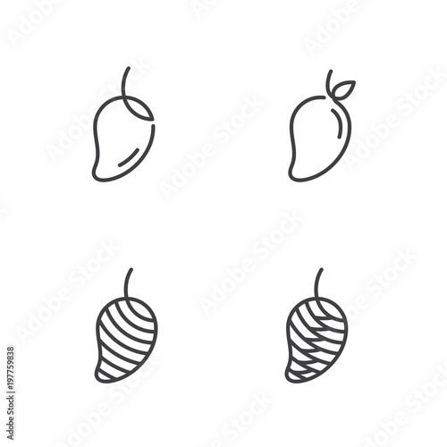 Mango fruit icons outline stroke set design illustration black and white color isolated on white background, vector eps10