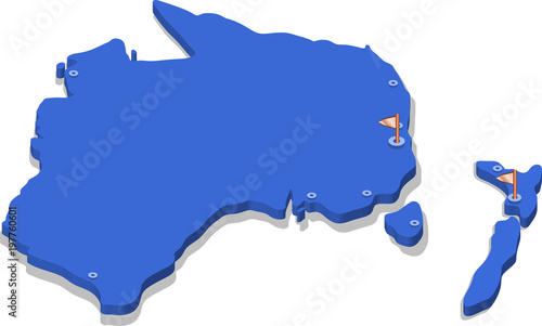 Foto 3d isometric view map of  with blue surface and cities