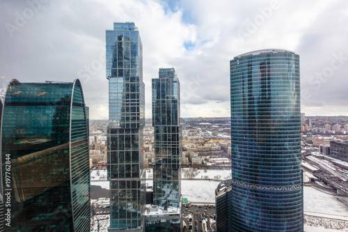 The view from the top. Tower of business center Moscow-city. Winter.