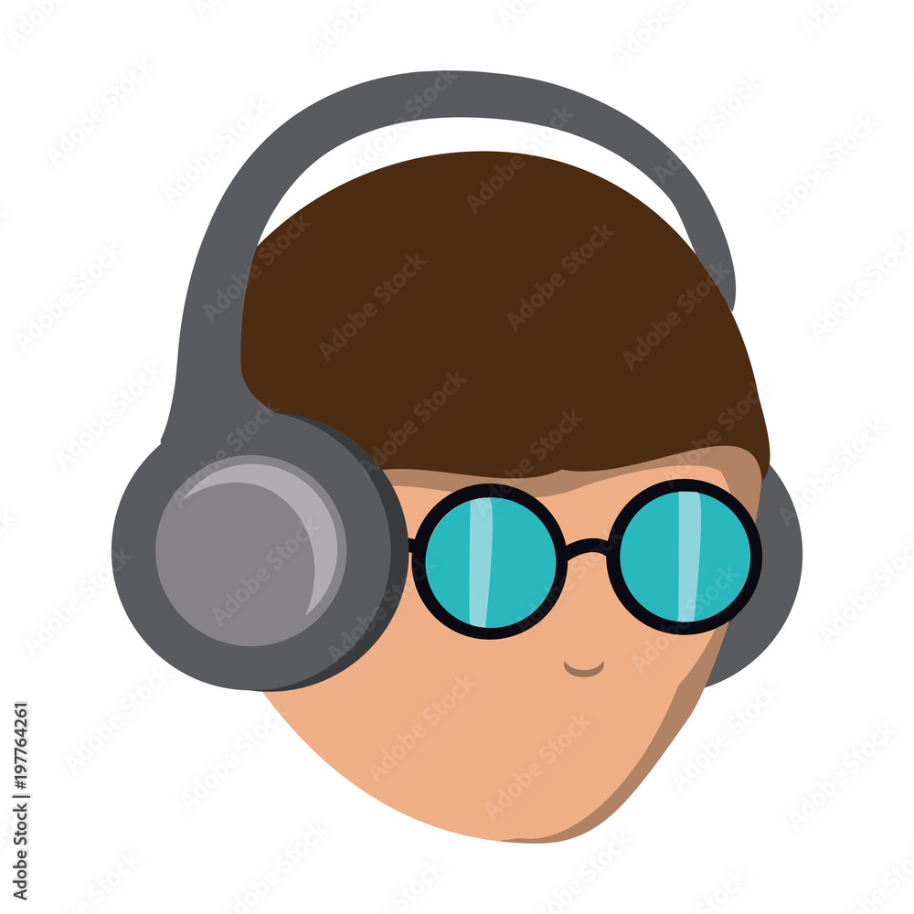 avatar man with glasses and headphones over white background, colorful design. vector illustration avatar man with glasses and headphones over white background, colorful design. vector illustration