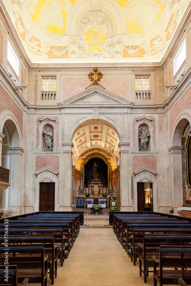 Lisbon, Portugal - October 24, 2016: Igreja da Conceicao Velha or Old Our Lady of the Conception Church interior. View of Nave and Chapels. Renaissance, Mannerist and Baroque style
