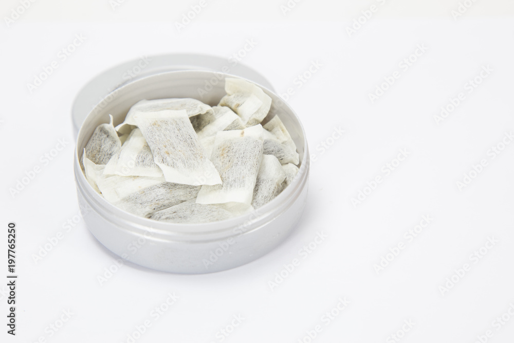 Swedish snus on white background, Isolated. Swedish snus on white background, Isolated.