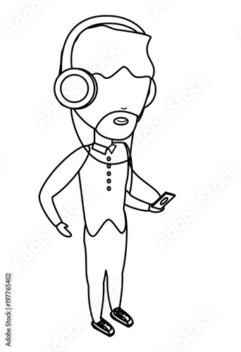 avatar man listening music with headphones over white background, vector illustration