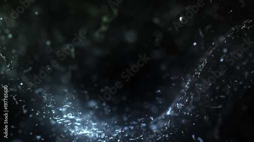 Water drops hits abstract dark object, 3d illustration