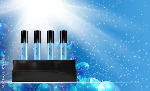 Revitalizing Serum Bottle Template for Ads or Magazine Background. 3D Realistic Vector Iillustration