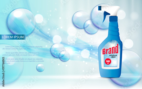 Window Clean Bottle Template for Ads or Magazine Background. 3D Realistic Vec...