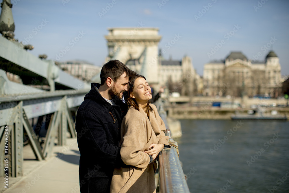 Loving couple on Chain bridge, Budapest Loving couple on Chain bridge, Budapest