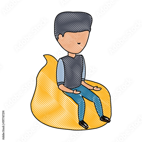 avatar man sitting on bean bag over white background, colorful design. vector illustration