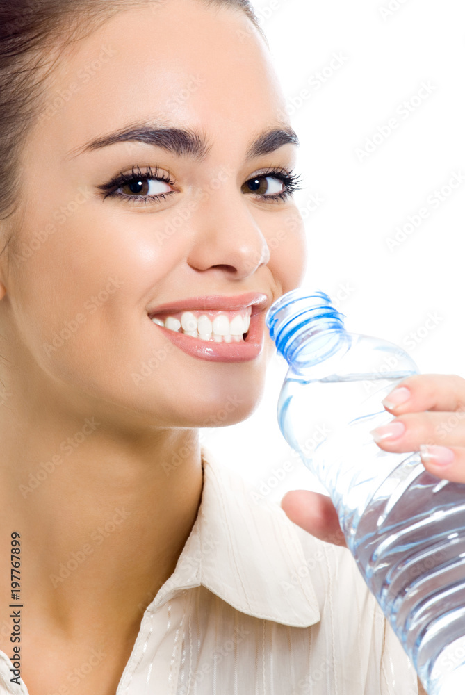 Young woman drinking water, isolated over white Young woman drinking water, isolated over white