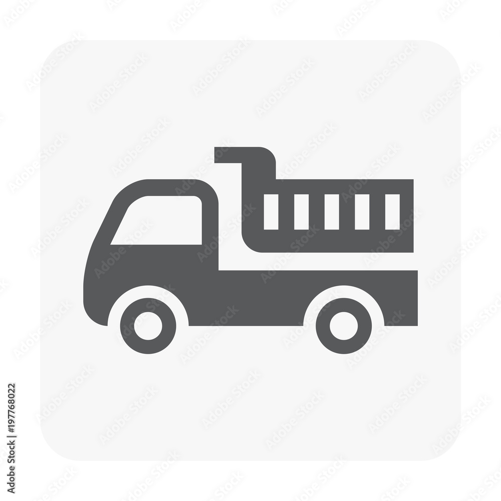 Dump truck vector icon. May called tipper truck, dumper trailer or tip lorry. Heavy machine equipment or vehicle for construction to load, unload, carrier, transport and delivery sand, rock and gravel Dump truck vector icon. May called tipper truck, dumper trailer or tip lorry. Heavy machine equipment or vehicle for construction to load, unload, carrier, transport and delivery sand, rock and gravel