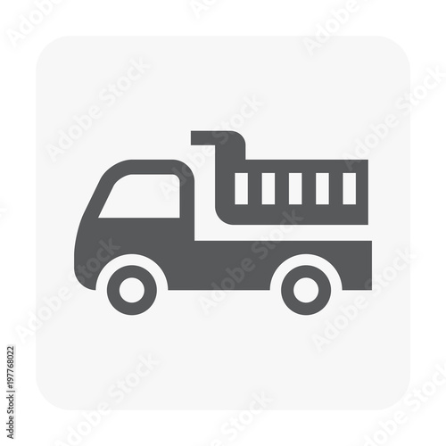 Dump truck vector icon. May called tipper truck, dumper trailer or tip lorry. Heavy machine equipment or vehicle for construction to load, unload, carrier, transport and delivery sand, rock and gravel