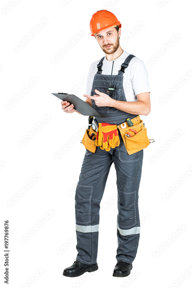 The builder writes to the clipboard. isolated on white background The builder writes to the clipboard. isolated on white background