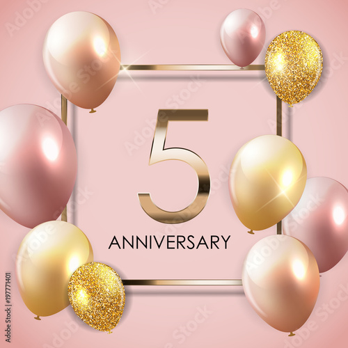 Template 5 Years Anniversary Background with Balloons Vector Illustration