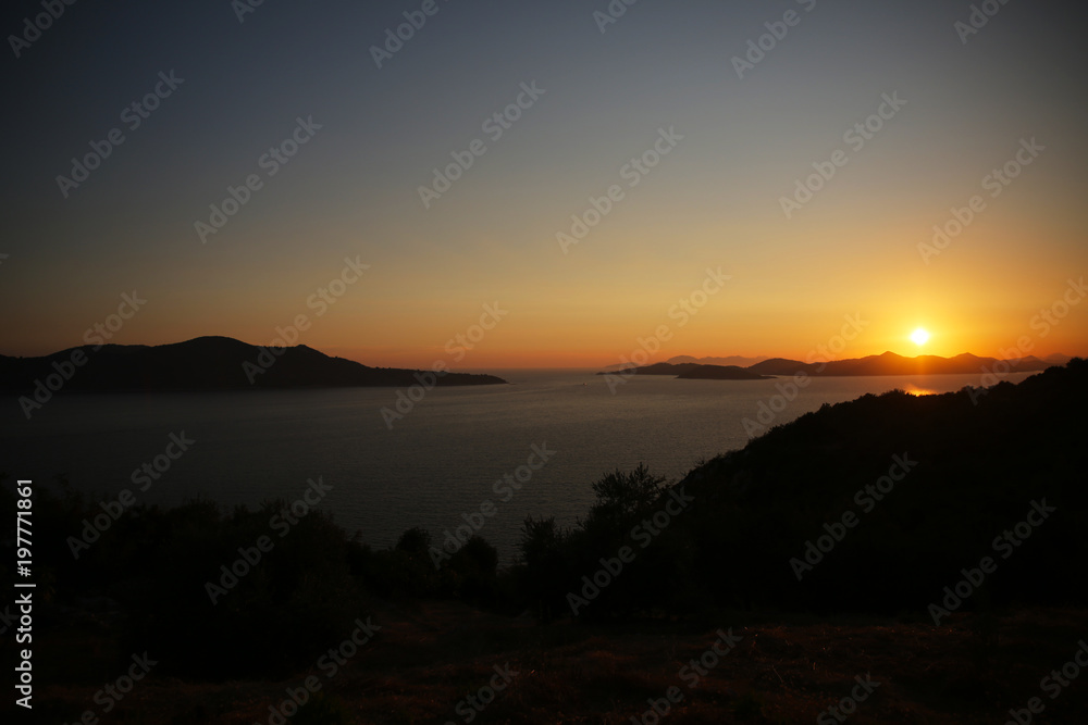 Sunset on Sea Coast Landscape in Naxos, Greece
