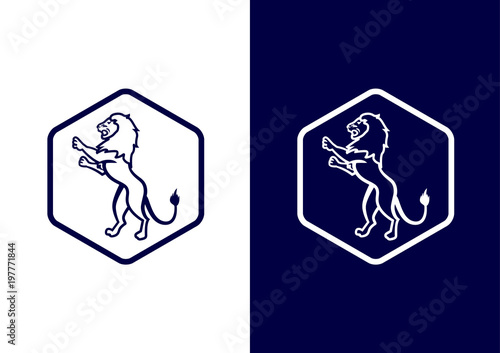 Hexagon icon with standing Lion
