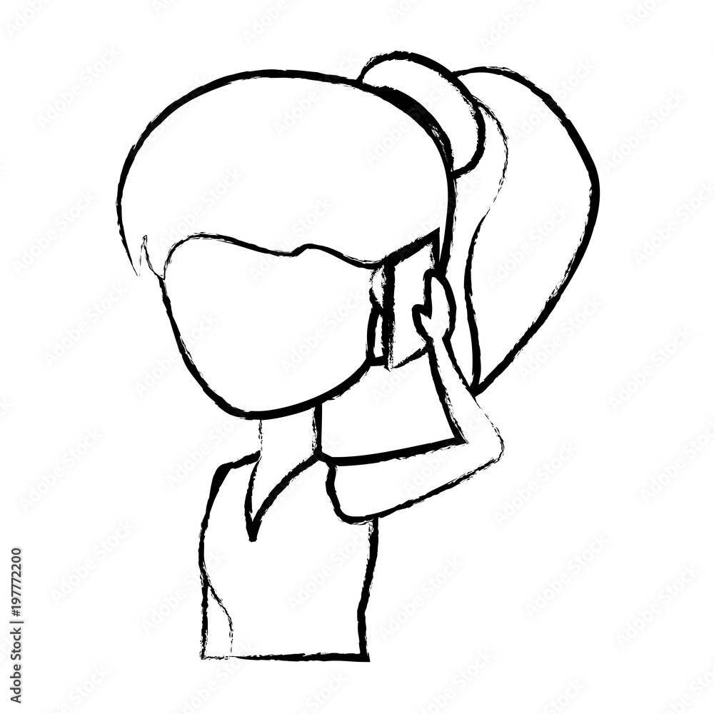 sketch of avatar Woman Talking on Cellphone over white background, vector illustration sketch of avatar Woman Talking on Cellphone over white background, vector illustration