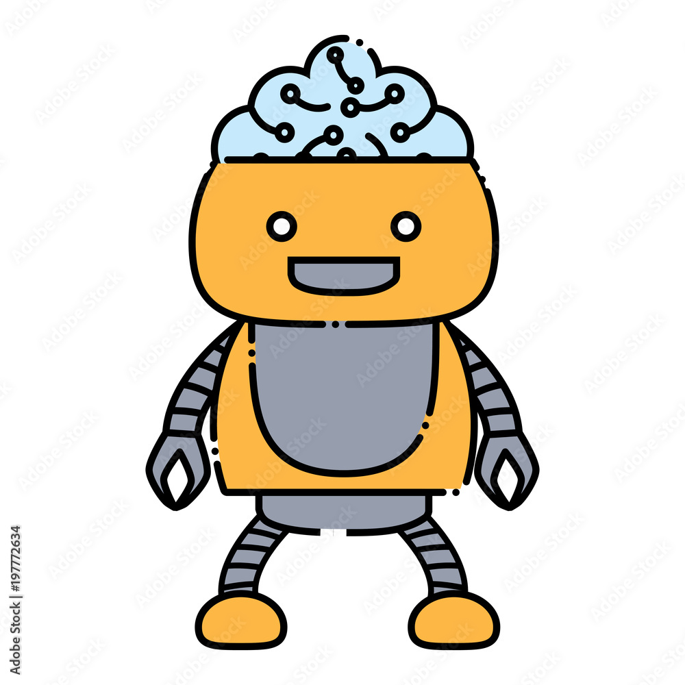 Cartoon robot showing the brain over white background, colorful design. vector illustration