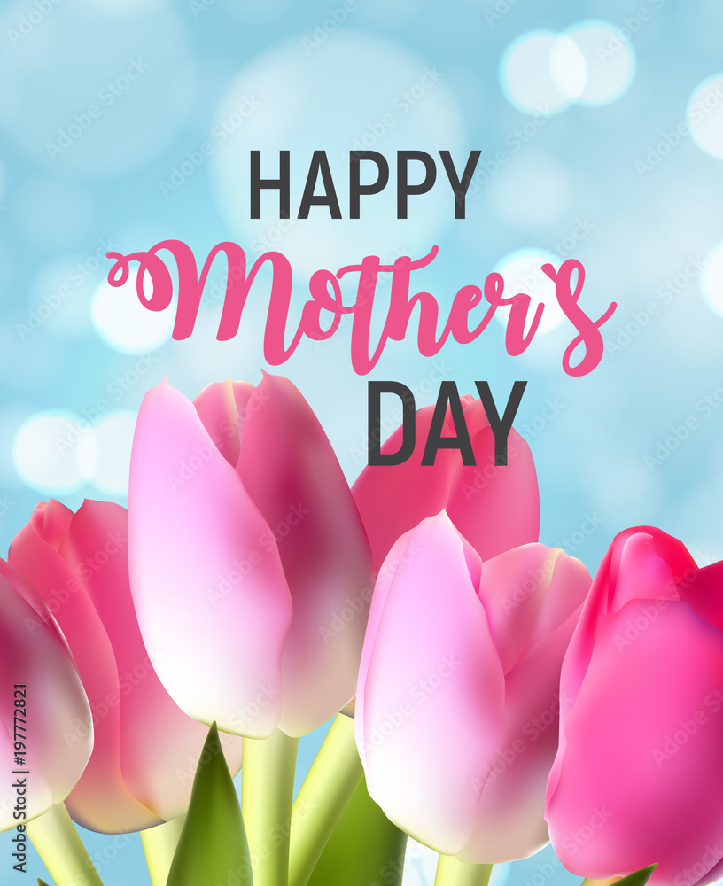 Happy Mother`s Day Cute Background with Flowers. Vector Illustration