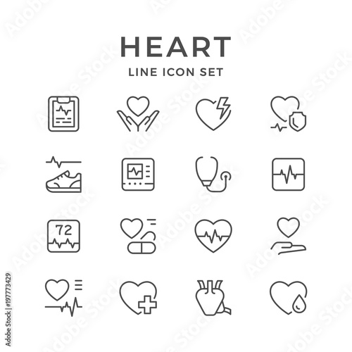 Set line icons of heart