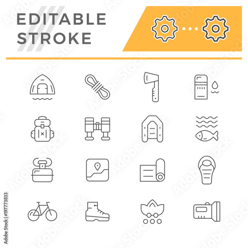 Set line icons of camping