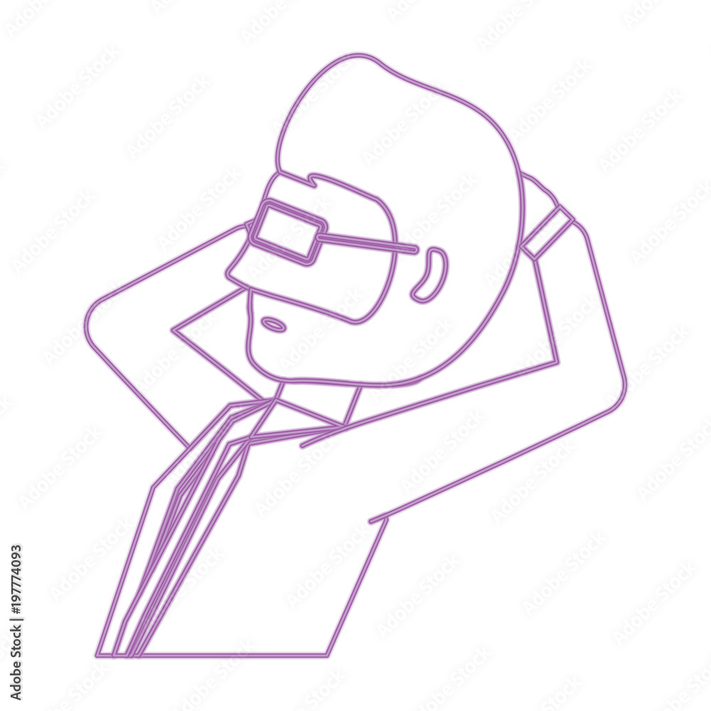 avatar relaxed businessman icon over white background, colorful line design. vector illustration