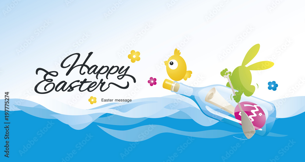Fototapeta premium Happy Easter message in the bottle color vector