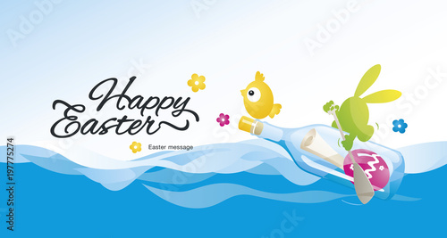 Happy Easter message in the bottle color vector